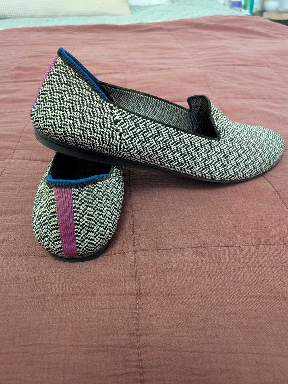 EUC Rothy's Black & White Loafers - size 8.5